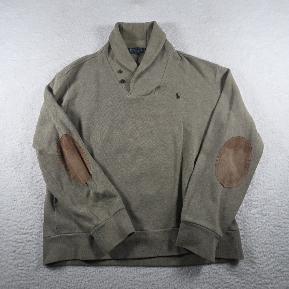 Polo Ralph Lauren Shawl Collar Pullover Sweatshirt Green Men's XL‎ Elbow Pads